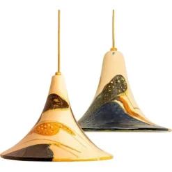 Pamono Ochre Ceramic Cone Pendants, Denmark, 1970, Set of 2> Ceiling Lights