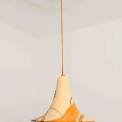 Pamono Ochre Ceramic Cone Pendants, Denmark, 1970, Set of 2><noscript><img width=