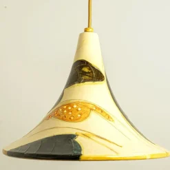 Pamono Ochre Ceramic Cone Pendants, Denmark, 1970, Set of 2><noscript><img width=