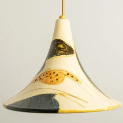 Pamono Ochre Ceramic Cone Pendants, Denmark, 1970, Set of 2><noscript><img width=