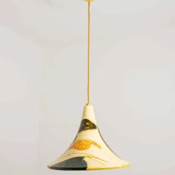 Pamono Ochre Ceramic Cone Pendants, Denmark, 1970, Set of 2><noscript><img width=