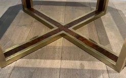 Sale Pamono Octagonal Burl Walnut and Brass Coffee Table, 1970s