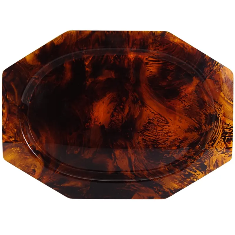 Pamono Octagonal Faux Tortoiseshell Tray with Round Plates attributed to Dior, 1970s, Set of 5> Trays