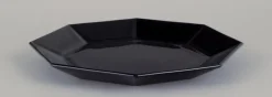 Pamono Octagonal Plates in Black Glass from Arcoroc, France, 1970s-1980s, Set of 6><noscript><img width=
