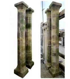 Pamono Octagonal Section Limestone Columns, 1800s, Set of 2><noscript><img width=