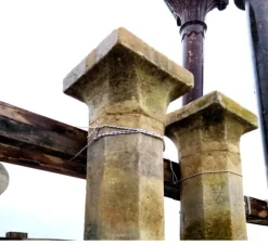 Pamono Octagonal Section Limestone Columns, 1800s, Set of 2><noscript><img width=