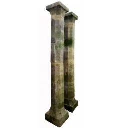 Pamono Octagonal Section Limestone Columns, 1800s, Set of 2><noscript><img width=