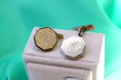 Online Pamono Octagonal Shaped White Gold Cufflinks with Brushed Reliefs, Set of 2