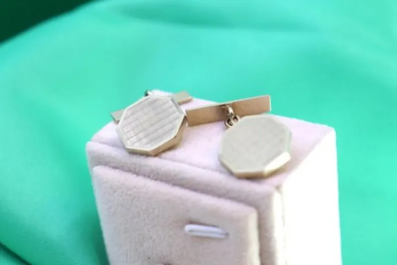 Online Pamono Octagonal Shaped White Gold Cufflinks with Brushed Reliefs, Set of 2