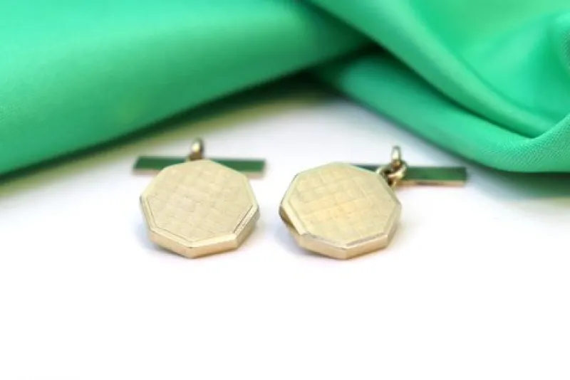 Online Pamono Octagonal Shaped White Gold Cufflinks with Brushed Reliefs, Set of 2