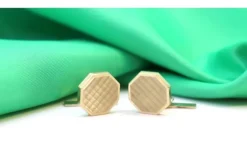 Online Pamono Octagonal Shaped White Gold Cufflinks with Brushed Reliefs, Set of 2