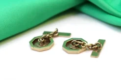 Online Pamono Octagonal Shaped White Gold Cufflinks with Brushed Reliefs, Set of 2