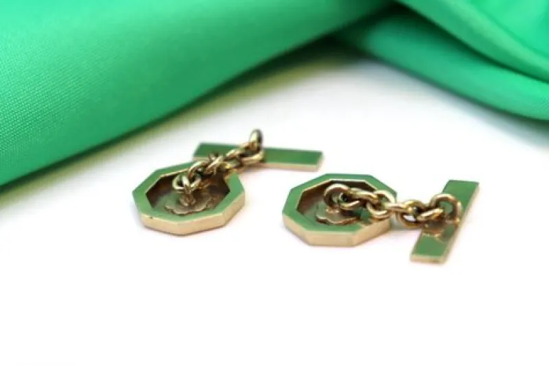 Online Pamono Octagonal Shaped White Gold Cufflinks with Brushed Reliefs, Set of 2