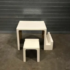 New Pamono Off-White Plastic Childrens Desk and Stool, 1970s, Set 2