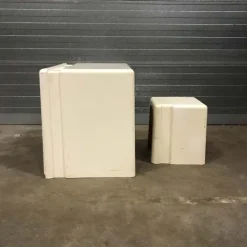 New Pamono Off-White Plastic Childrens Desk and Stool, 1970s, Set 2