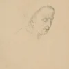 Hot Pamono Old Woman with Headscarf, 1830, Pencil