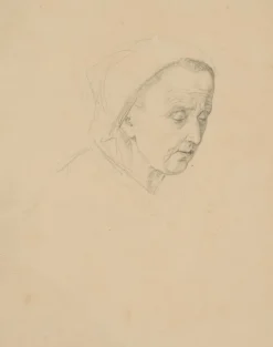 Hot Pamono Old Woman with Headscarf, 1830, Pencil