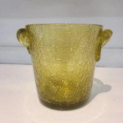 Pamono Olive Green Bubble Glass Ice Bucket by Biot, 1970> Ice Buckets & Wine Coolers
