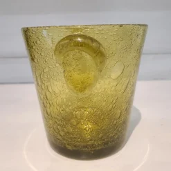 Pamono Olive Green Bubble Glass Ice Bucket by Biot, 1970><noscript><img width=