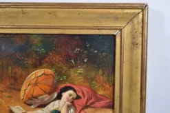 Pamono Olivier O (French 19th Century) “Woman Languid in a Garden” Oil on Canvas Signed and Dated 1865> Impressionist