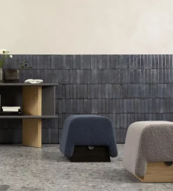 New Pamono Onigiri Wool and Laguna Oak Pouf by Morica Design