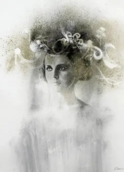 Pamono Ophelia # 5, Hand-Painted, Mixed Media Portrait Photography on Paper, Framed, 2012> Old Masters