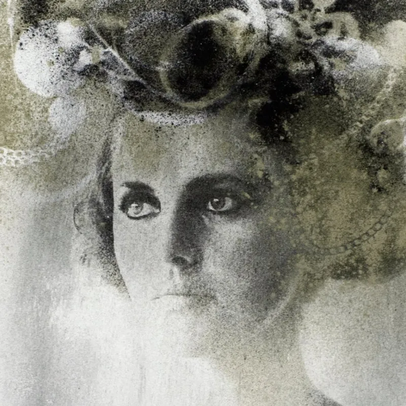 Pamono Ophelia # 5, Hand-Painted, Mixed Media Portrait Photography on Paper, Framed, 2012> Old Masters