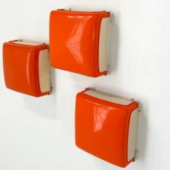 Pamono Orange Cnosso Wall Lamp by Angelo Mangiarotti for Artemide, 1960s><noscript><img width=