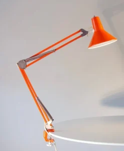 Clearance Pamono Orange Danish Architect's Clamp Lamp by HGF for Maxam, 1968