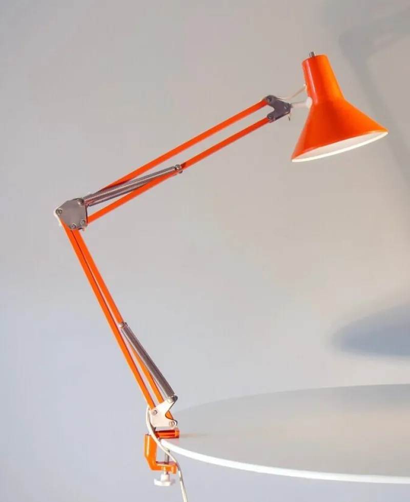 Clearance Pamono Orange Danish Architect's Clamp Lamp by HGF for Maxam, 1968