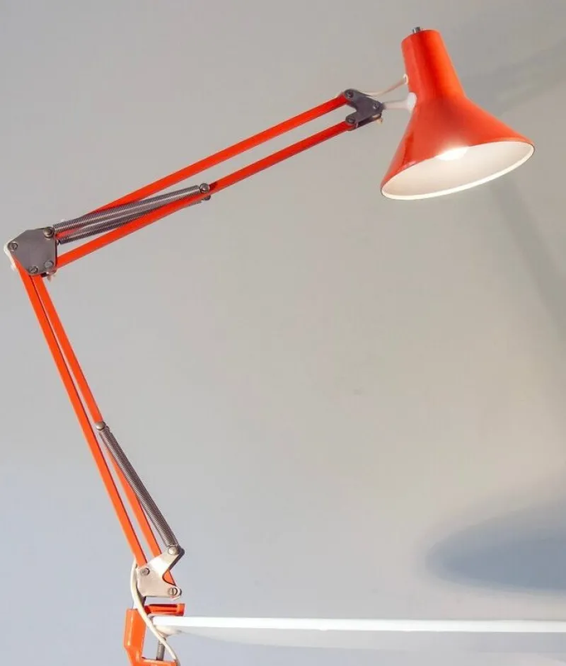 Clearance Pamono Orange Danish Architect's Clamp Lamp by HGF for Maxam, 1968