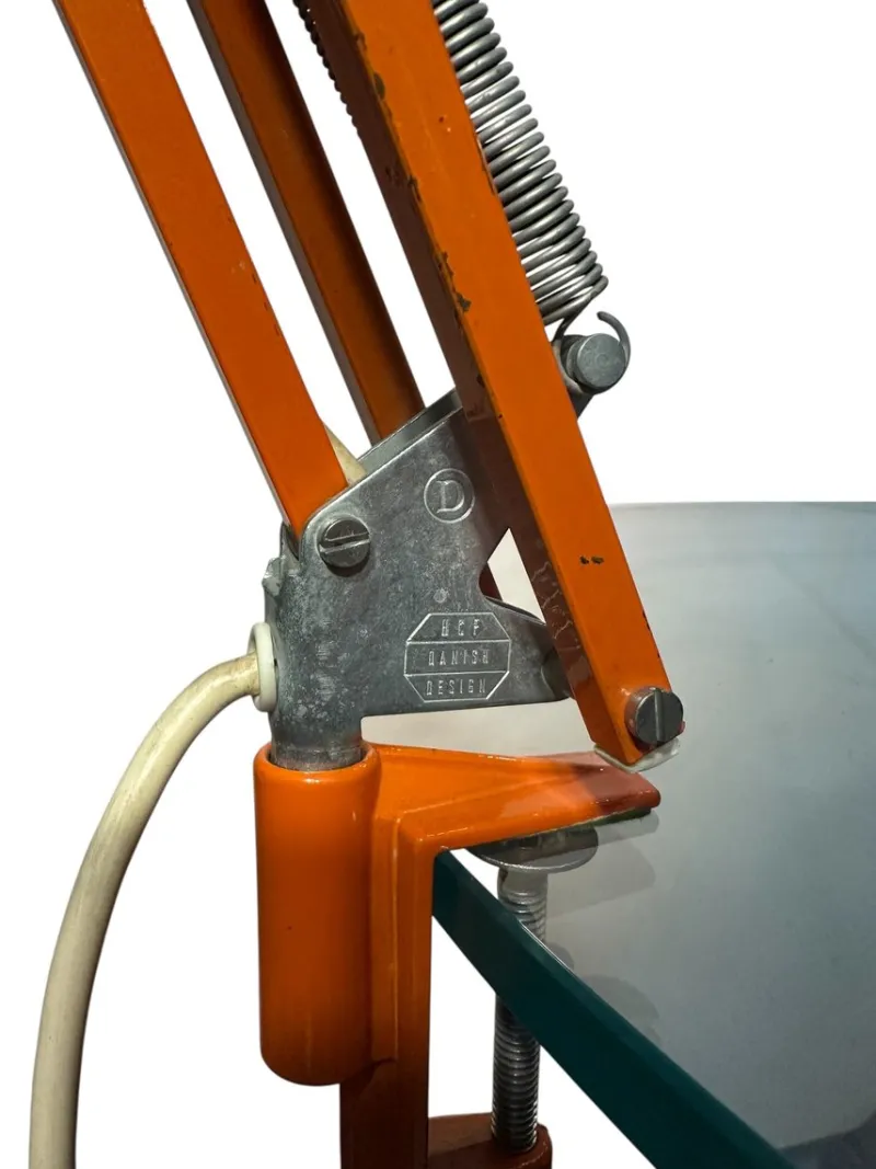 Clearance Pamono Orange Danish Architect's Clamp Lamp by HGF for Maxam, 1968