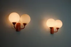 Pamono Orange Metal and Opaline Glass Wall Lamps, 1960s, Set of 2><noscript><img width=
