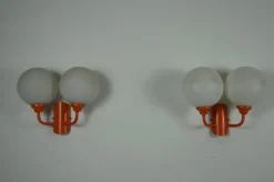 Pamono Orange Metal and Opaline Glass Wall Lamps, 1960s, Set of 2><noscript><img width=