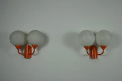 Pamono Orange Metal and Opaline Glass Wall Lamps, 1960s, Set of 2><noscript><img width=