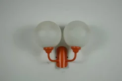 Pamono Orange Metal and Opaline Glass Wall Lamps, 1960s, Set of 2><noscript><img width=