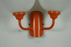 Pamono Orange Metal and Opaline Glass Wall Lamps, 1960s, Set of 2><noscript><img width=