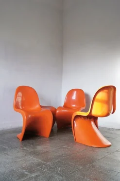 Online Pamono Orange Panton Chairs by Verner Panton for Herman Miller, 1970s, Set of 4
