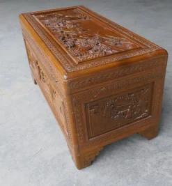 Pamono Oriental Carved Camphor Wood Chest, 1930s><noscript><img width=