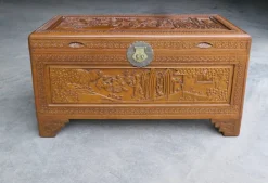 Pamono Oriental Carved Camphor Wood Chest, 1930s><noscript><img width=