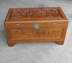 Pamono Oriental Carved Camphor Wood Chest, 1930s><noscript><img width=