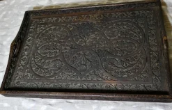 Discount Pamono Oriental Folk Art Carved Tray, 1900s