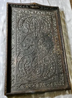 Discount Pamono Oriental Folk Art Carved Tray, 1900s