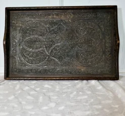 Discount Pamono Oriental Folk Art Carved Tray, 1900s