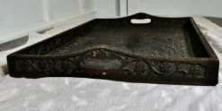 Discount Pamono Oriental Folk Art Carved Tray, 1900s