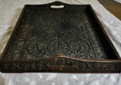 Discount Pamono Oriental Folk Art Carved Tray, 1900s