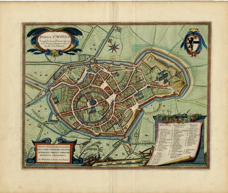 Pamono Original Bird's-Eye View Plan of Sint-Winoksbergen or Bergen in France, 1649> Wall Decor
