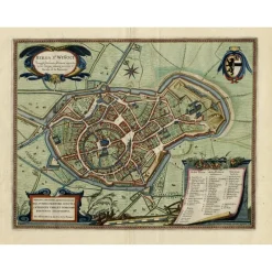 Pamono Original Bird's-Eye View Plan of Sint-Winoksbergen or Bergen in France, 1649> Wall Decor