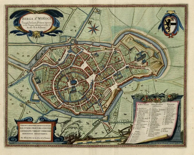 Pamono Original Bird's-Eye View Plan of Sint-Winoksbergen or Bergen in France, 1649> Wall Decor