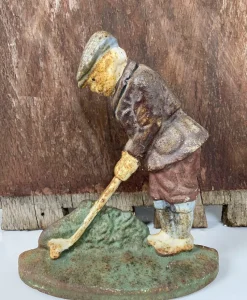 Hot Pamono Original Painted Door Stop of Golf Player in Cast Iron, 1940s